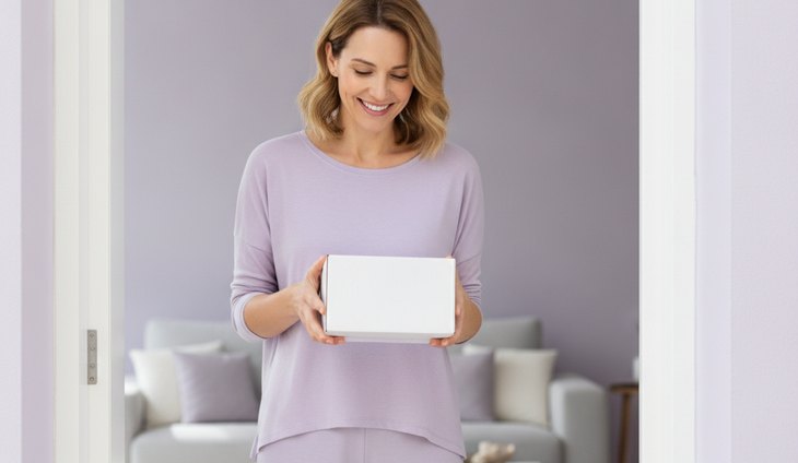 Woman receiving her plain, discreet package